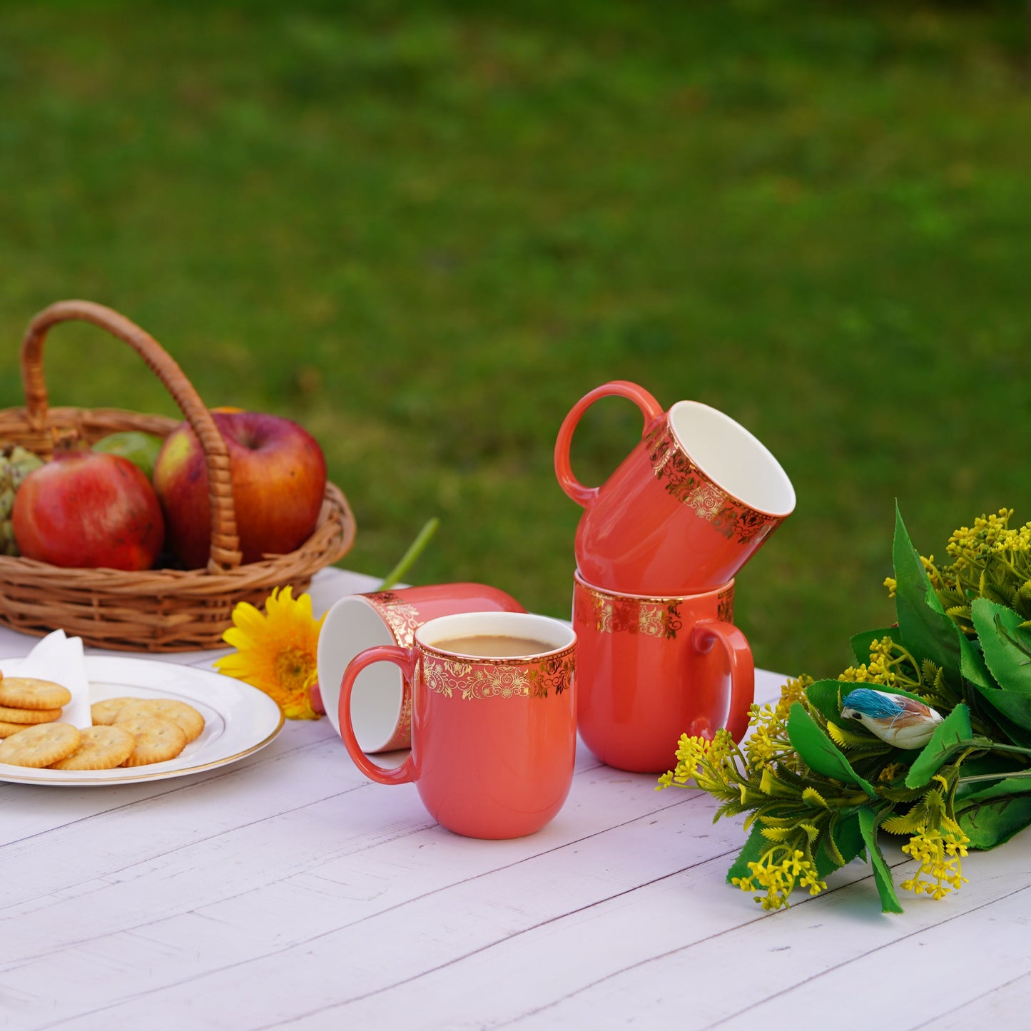 Dandy Lines Lila Mug in Peach & Gold tea set My Store
