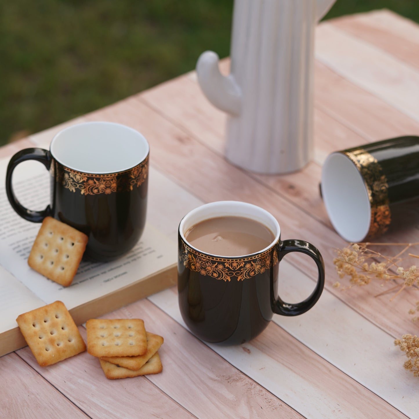 Dandy Lines Lila Mug in Green & Gold, Pack of 4 My Store