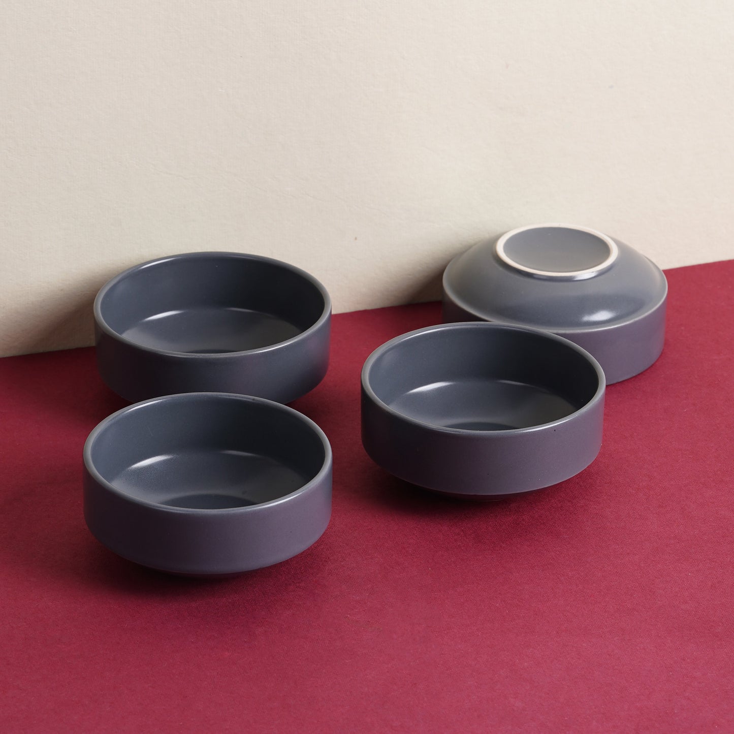 DATA Sattva Matcha and Soup Bowl in Grey Matt, Set of 4 Dandy Lines by DATA