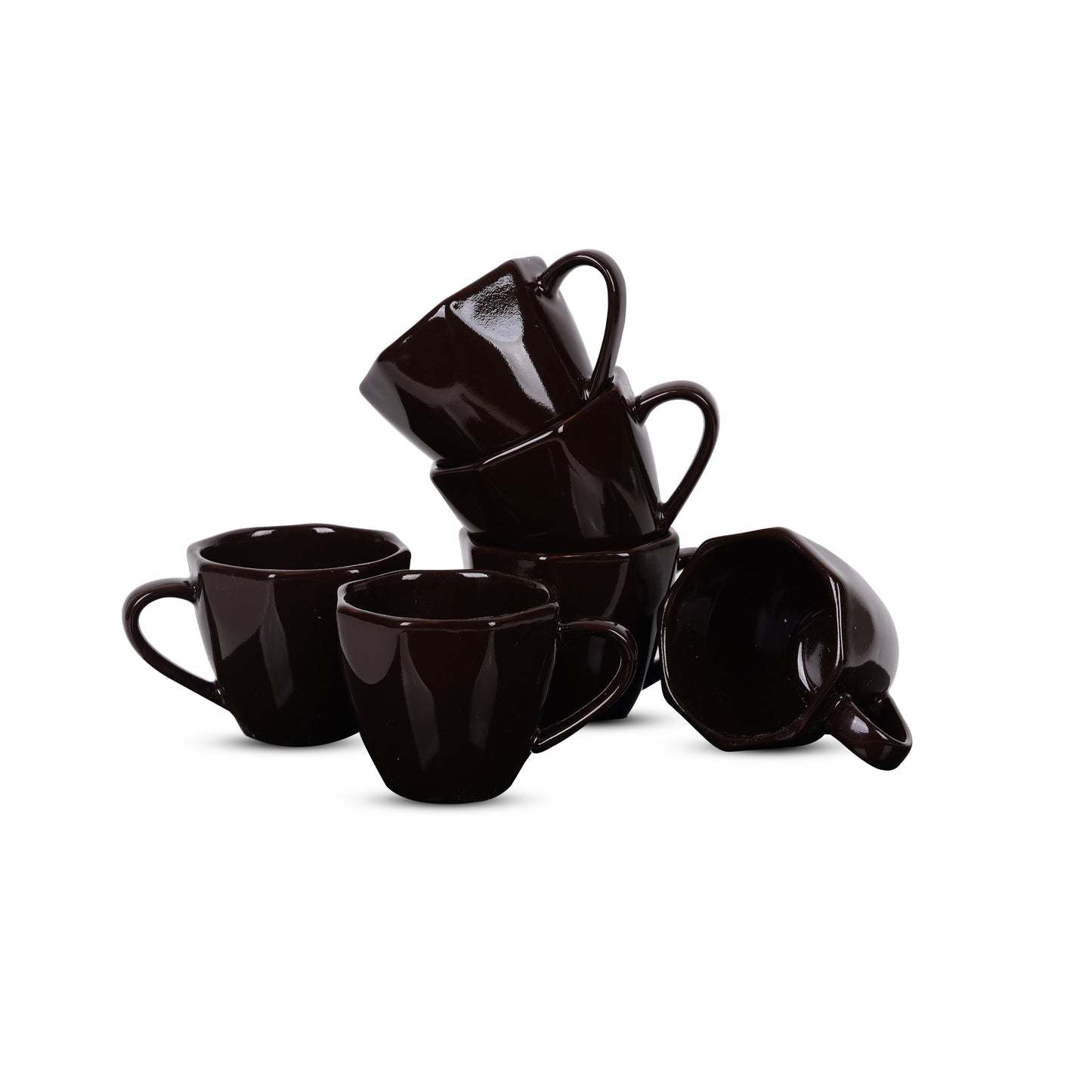 DATA Veda Mugs in Chocolate Brown, Set of 6 Dandy Lines by DATA