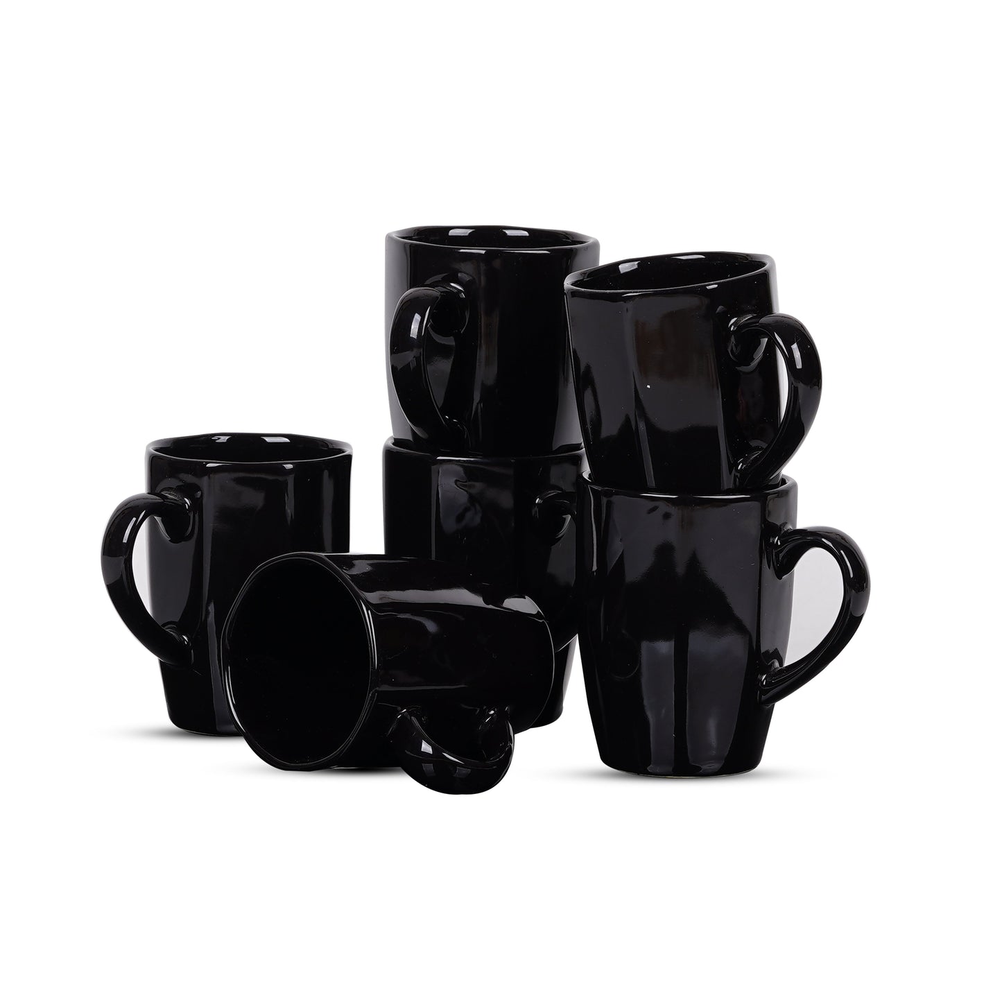 DATA Zia Mugs in Black, Set of 6, Coffee Mugs Dandy Lines by DATA