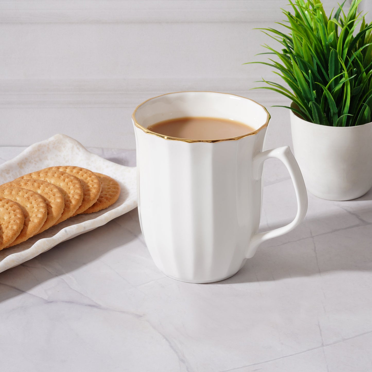 Classic White Mug with Gold Line-Milk Mug bone china My Store