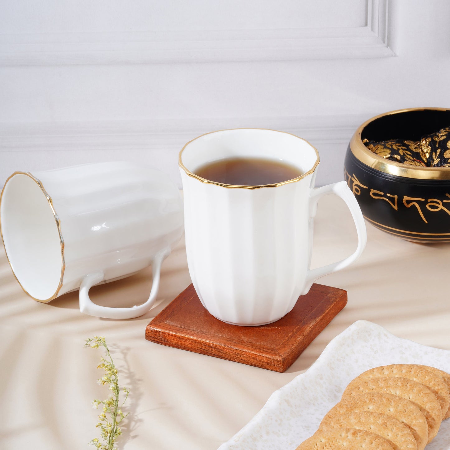 Classic White Mug with Gold Line-Milk Mug bone china My Store