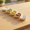 Heart Chutney Dip Bowls Set in white fine bone china with elegant heart shaped design
