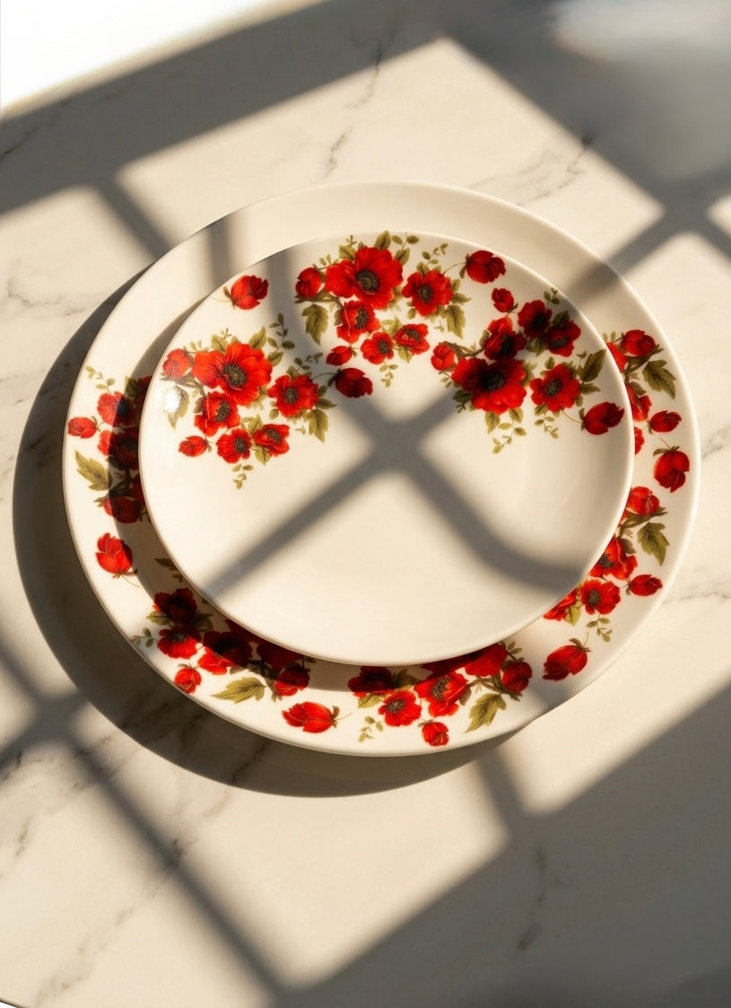 Red Poppy Dinner Set (Floral, Fine Bone China, 20 Piece Set)