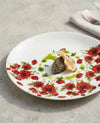 Close-up of Red Poppy Full Plates showcasing detailed red floral artwork on glossy white finish