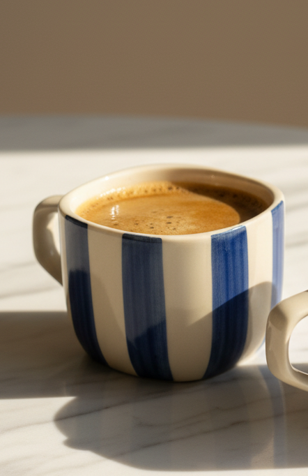 DATA Zen Stripes Hand Painted Coffee Mugs in Blue Lines, Set of 6