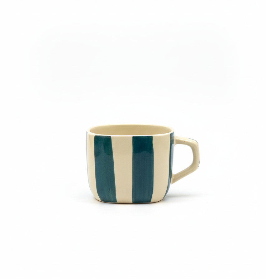 DATA Zen Stripes Hand Painted Coffee Mugs in Dark Green Lines, Set of 6