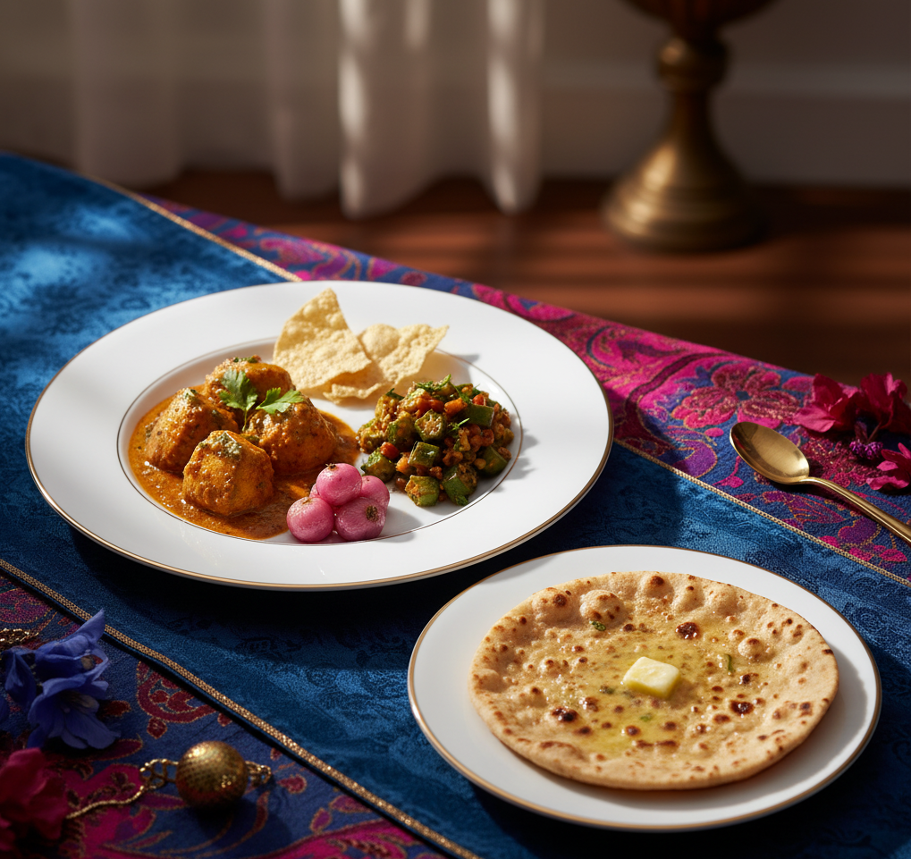 Dinner plates with indian food