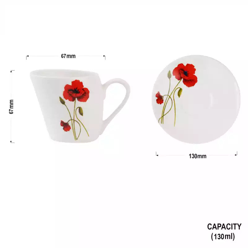 Lara Red Poppy Cups and Saucers-bone china cup set My Store