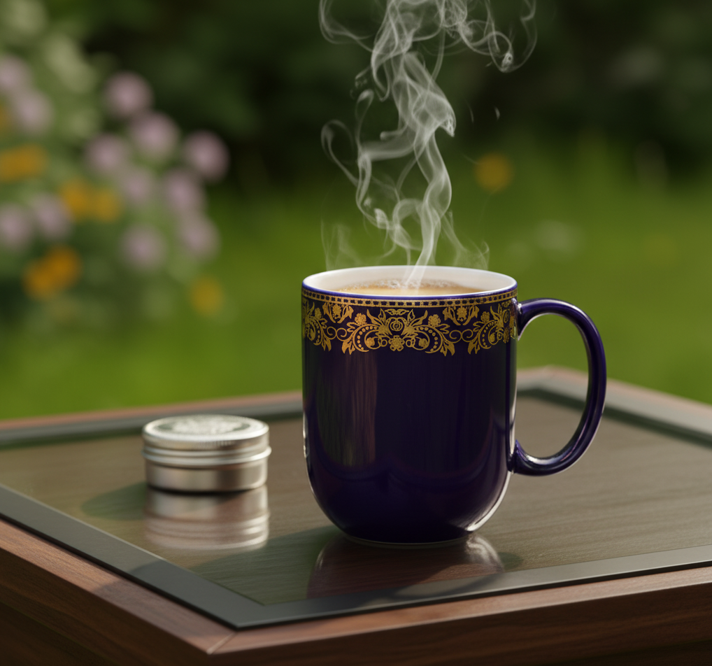 Dandy Lines Lila Mug in Blue & Gold, Pack of 4 My Store