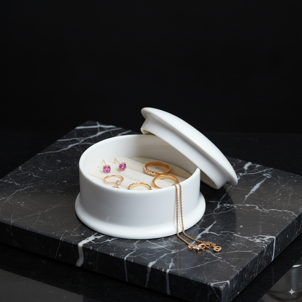 Trinket Jewellery Box with Lid in White Fine Bone China My Store