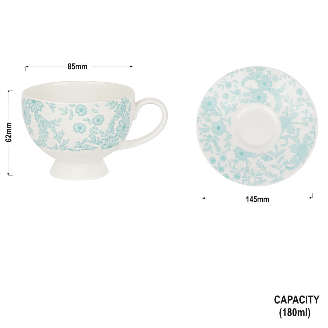 Yana Floral Cups and Saucers in Teal My Store