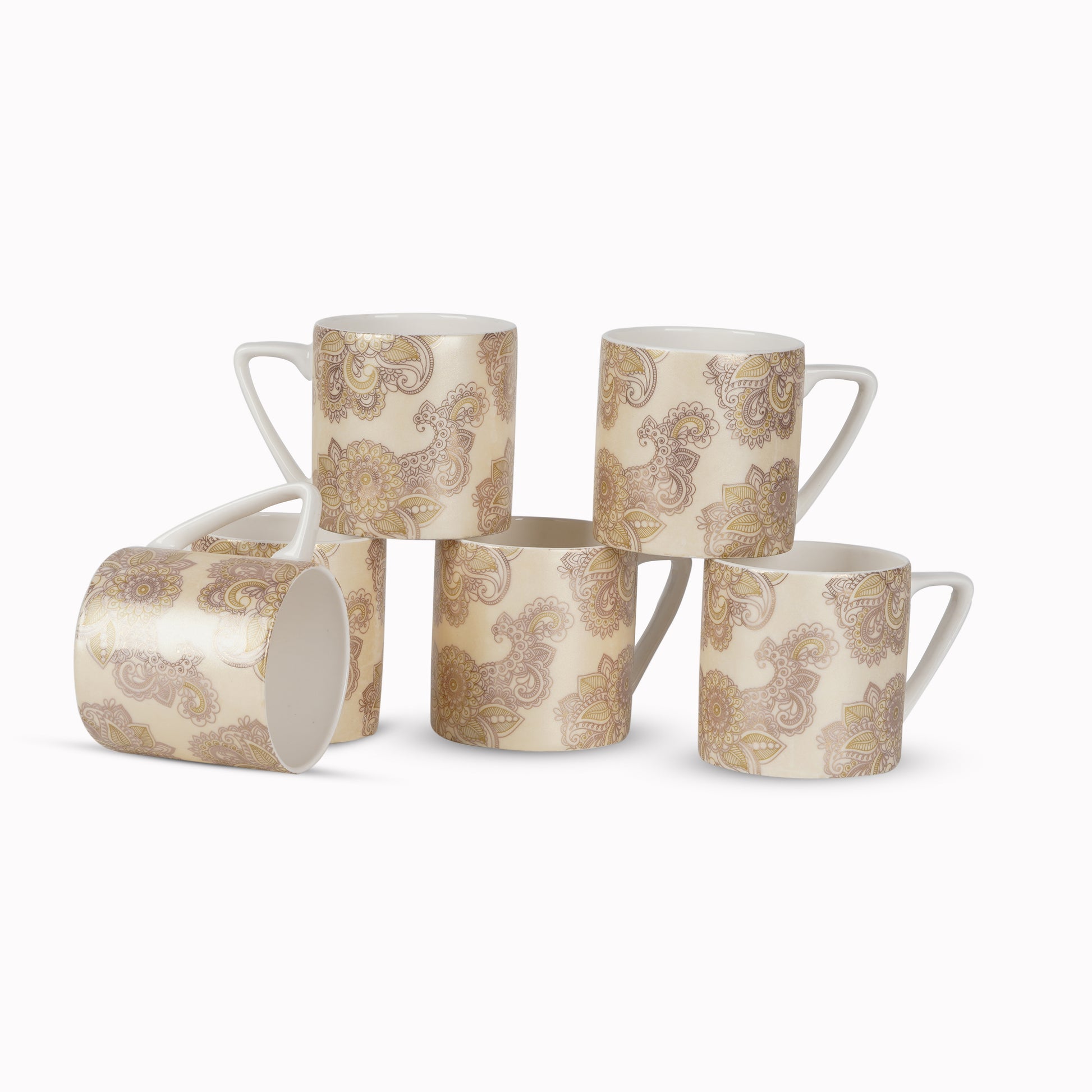 Puja GOLD Alpana on Yellow (Coffee Mugs, Pack of 6) My Store