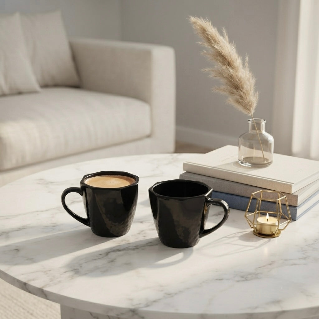DATA Veda Mugs in Black, Set of 6 Dandy Lines by DATA