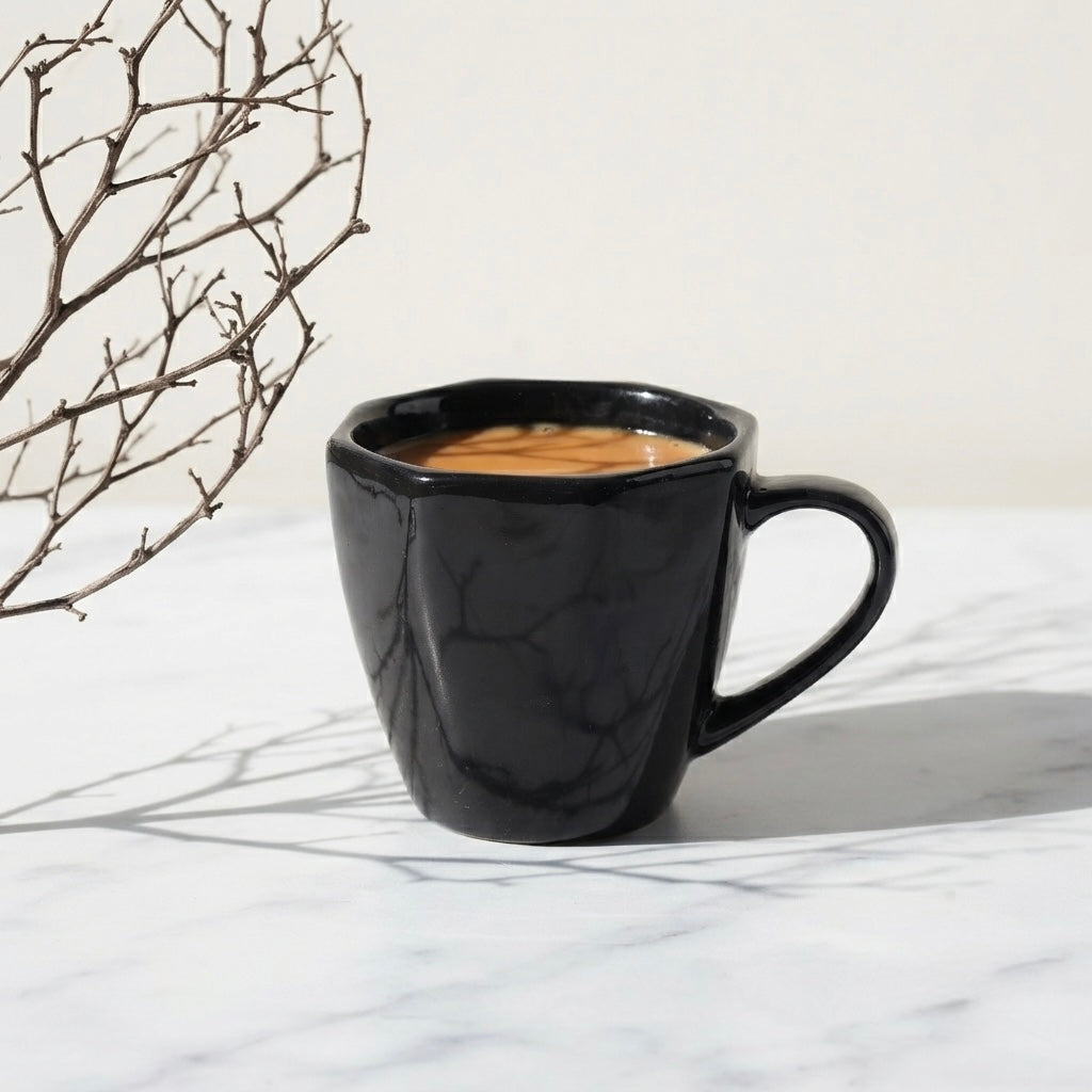 DATA Veda Mugs in Black, Set of 6 Dandy Lines by DATA