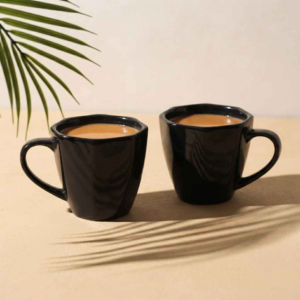 DATA Veda Mugs in Black, Set of 6 Dandy Lines by DATA