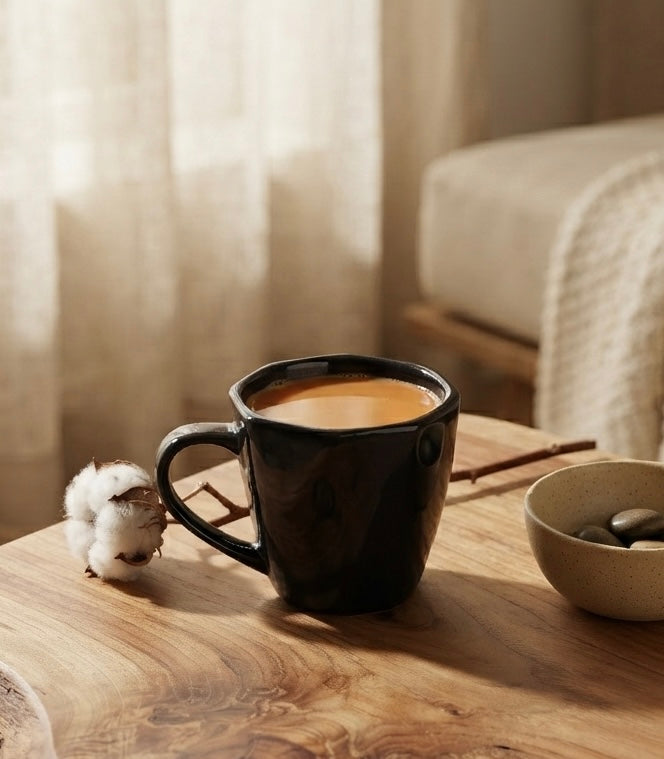 DATA Veda Mugs in Black, Set of 6 Dandy Lines by DATA
