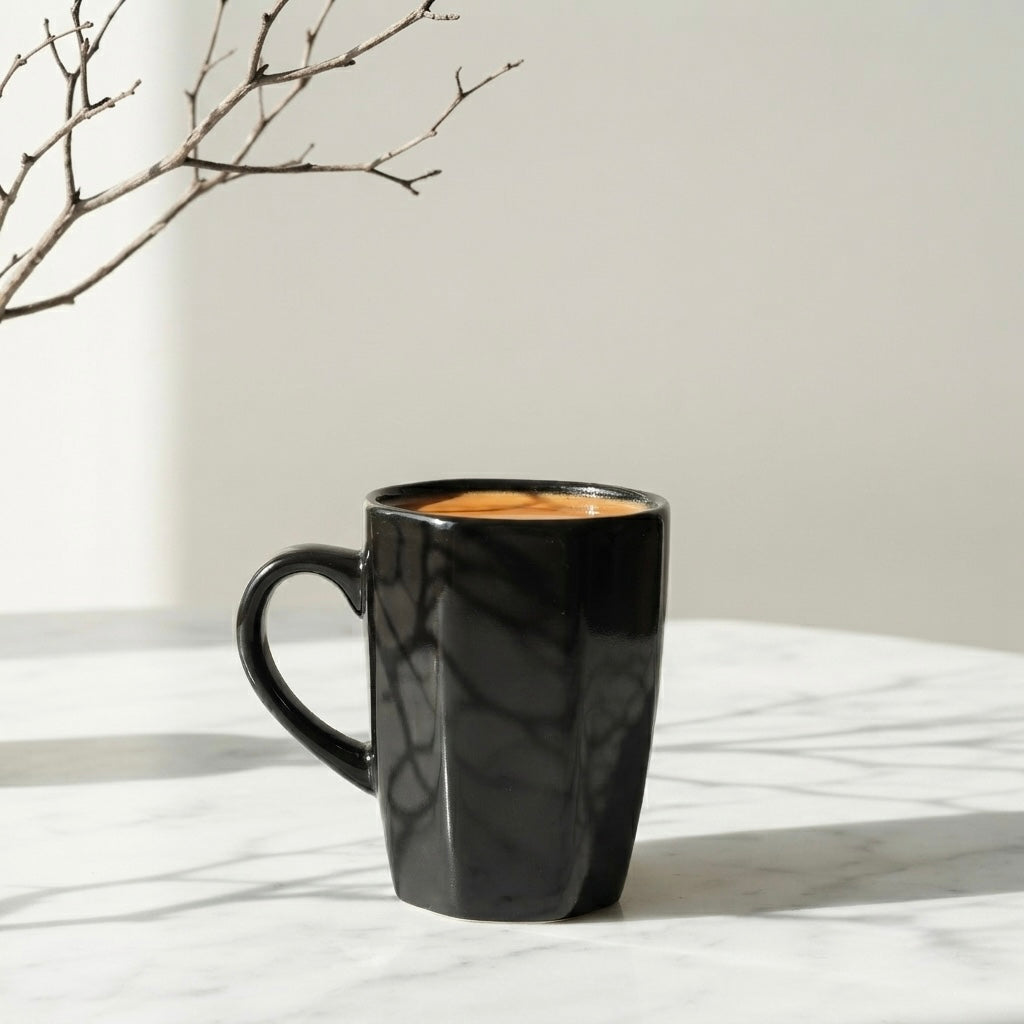 DATA Zia Mugs in Black, Set of 6, Coffee Mugs Dandy Lines by DATA