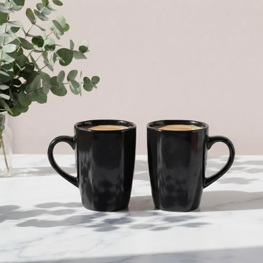 DATA Zia Mugs in Black, Set of 6, Coffee Mugs Dandy Lines by DATA
