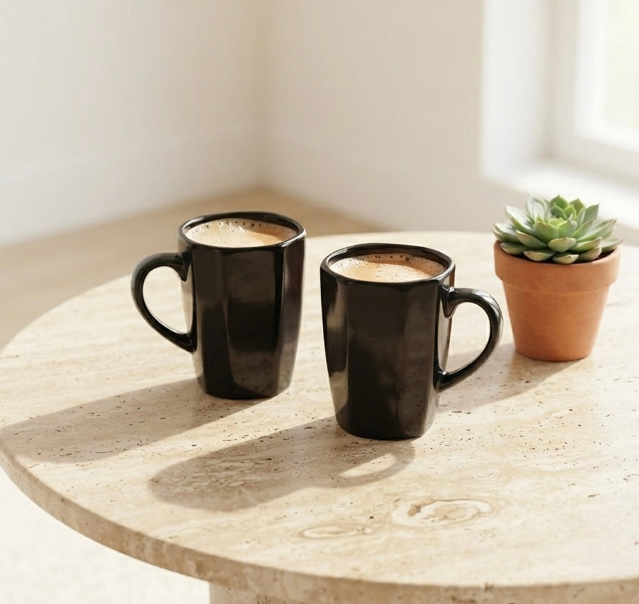 DATA Zia Mugs in Black, Set of 6, Coffee Mugs Dandy Lines by DATA