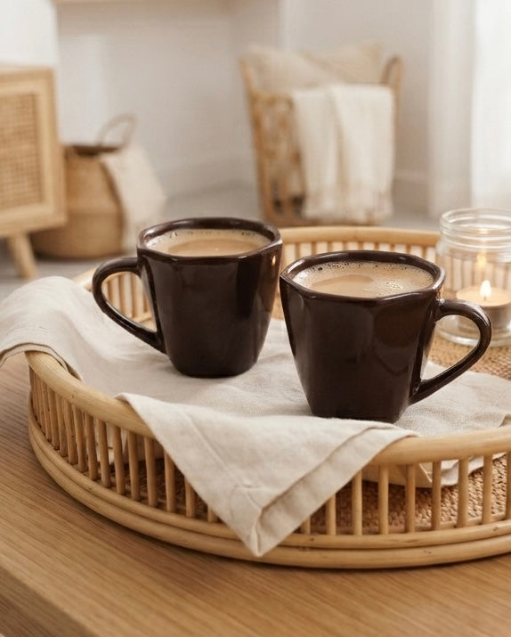 DATA Veda Mugs in Chocolate Brown, Set of 6 Dandy Lines by DATA