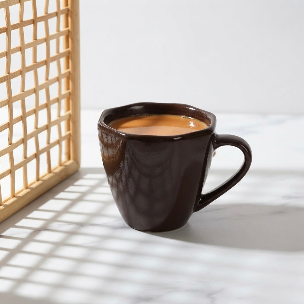 DATA Veda Mugs in Chocolate Brown, Set of 6 Dandy Lines by DATA
