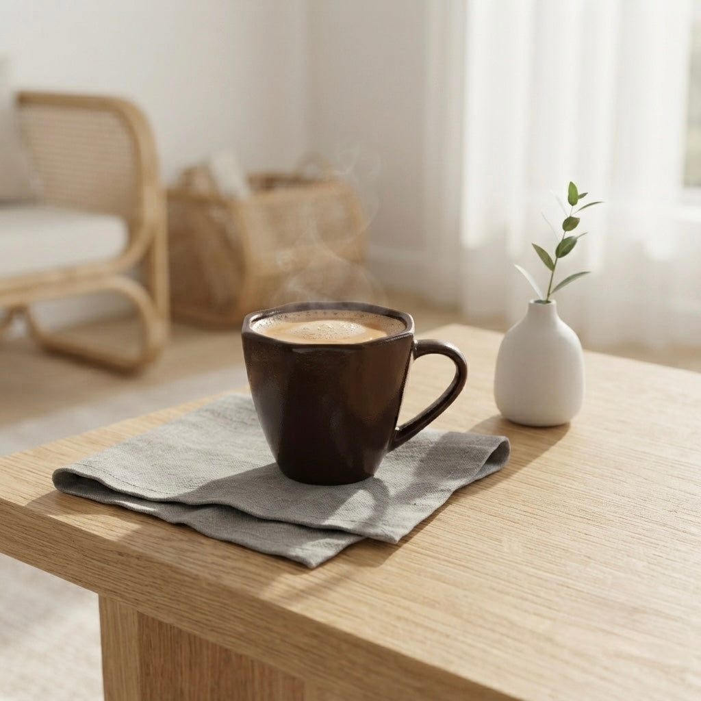 DATA Veda Mugs in Chocolate Brown, Set of 6 Dandy Lines by DATA