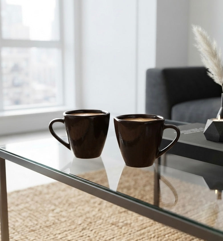 DATA Veda Mugs in Chocolate Brown, Set of 6 Dandy Lines by DATA