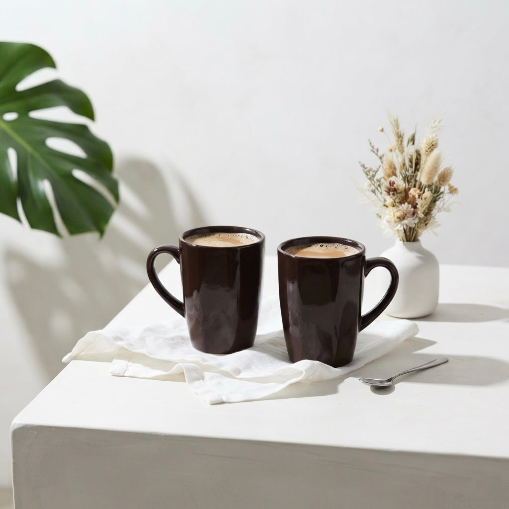 DATA Zia Mugs in Chocolate Brown, Set of 6 Dandy Lines by DATA