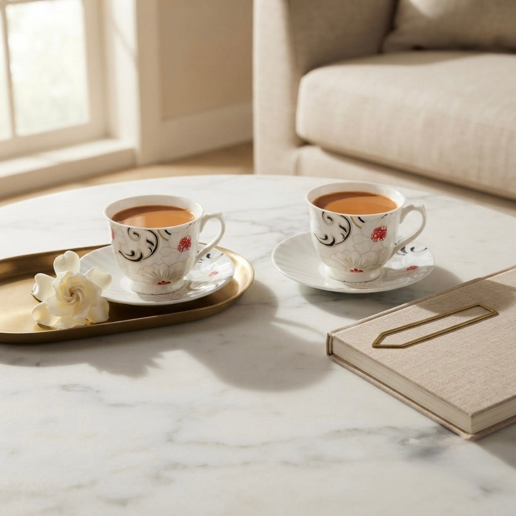 Classic Blossom Bliss-Bone China Cups & Saucers set My Store