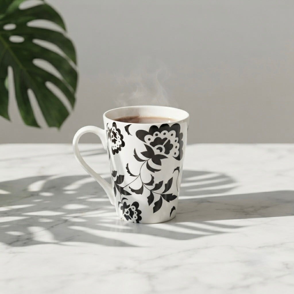 Dandy Lines Conical Black and White Floral Design , Pack of 4 My Store