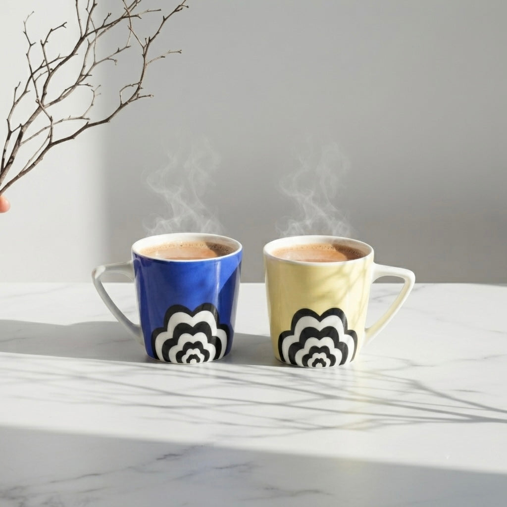 Conical Medium Yellow & Blue Cloud- 6 Coffee Mug and Saucer Set My Store