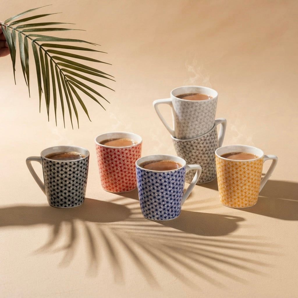 Conical Medium Patterned- 6 Designer Bone China coffee mugs My Store