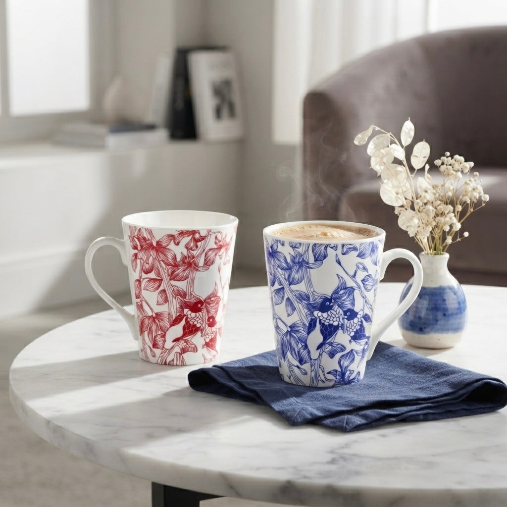 Conical Red and Blue Flower Dance-Milk Mugs Collection My Store