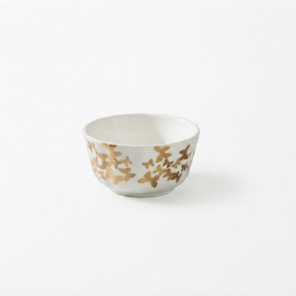 White Crown Dessert Bowls with Gold Butterfly featuring glossy finish and premium gold detailing