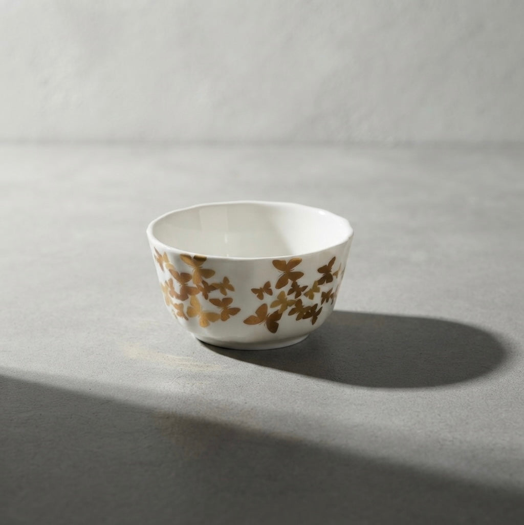 Crown Dessert Bowls with Gold Butterfly in white fine bone china with elegant gold butterfly design