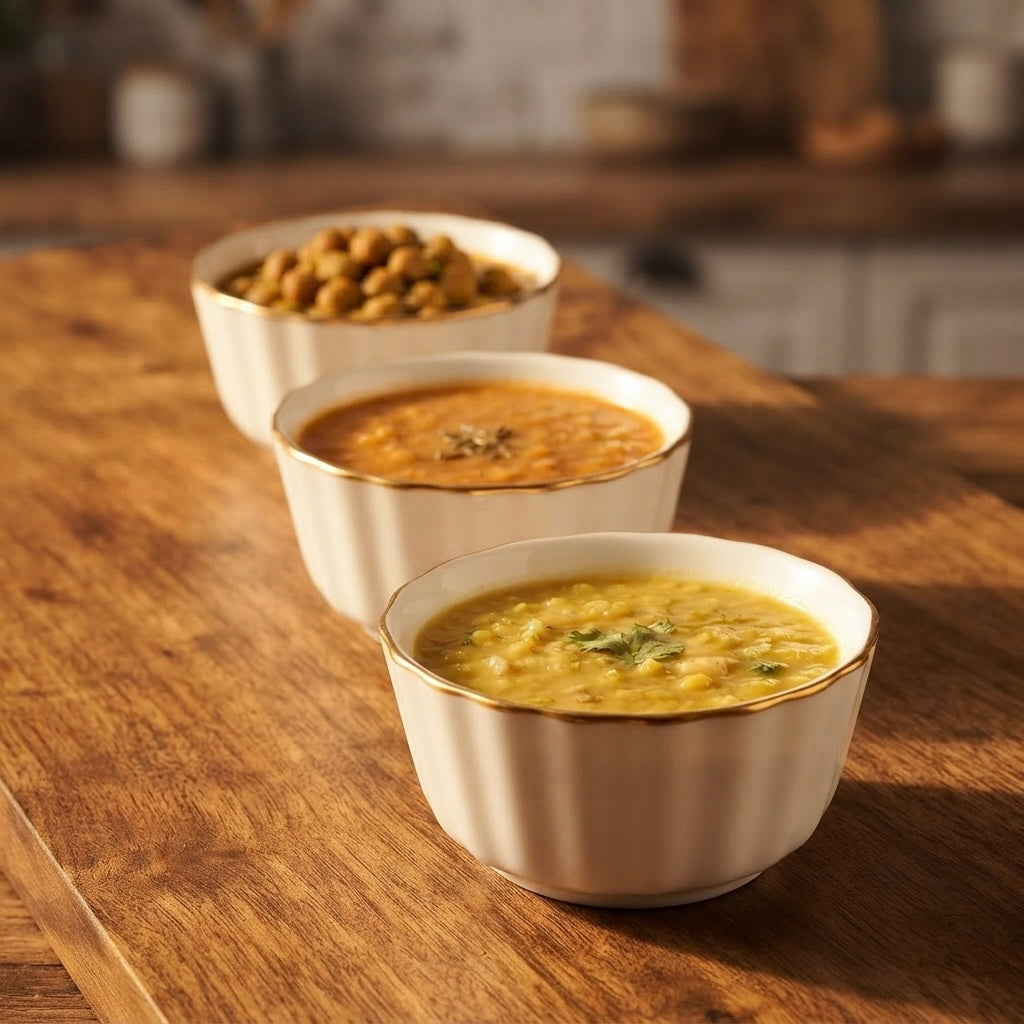 remium Crown Bowls with Pure Gold showcasing a glossy white surface accented with handcrafted pure gold rim detailing for sophisticated table settings.