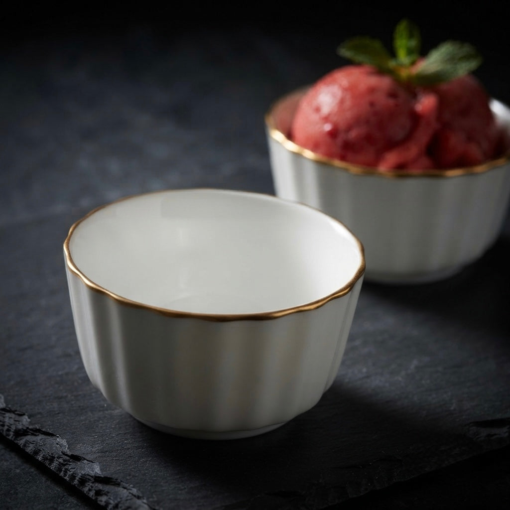 Crown Bowls with Pure Gold featuring an elegant white ceramic finish with luxurious pure gold detailing and a timeless crown-inspired design.