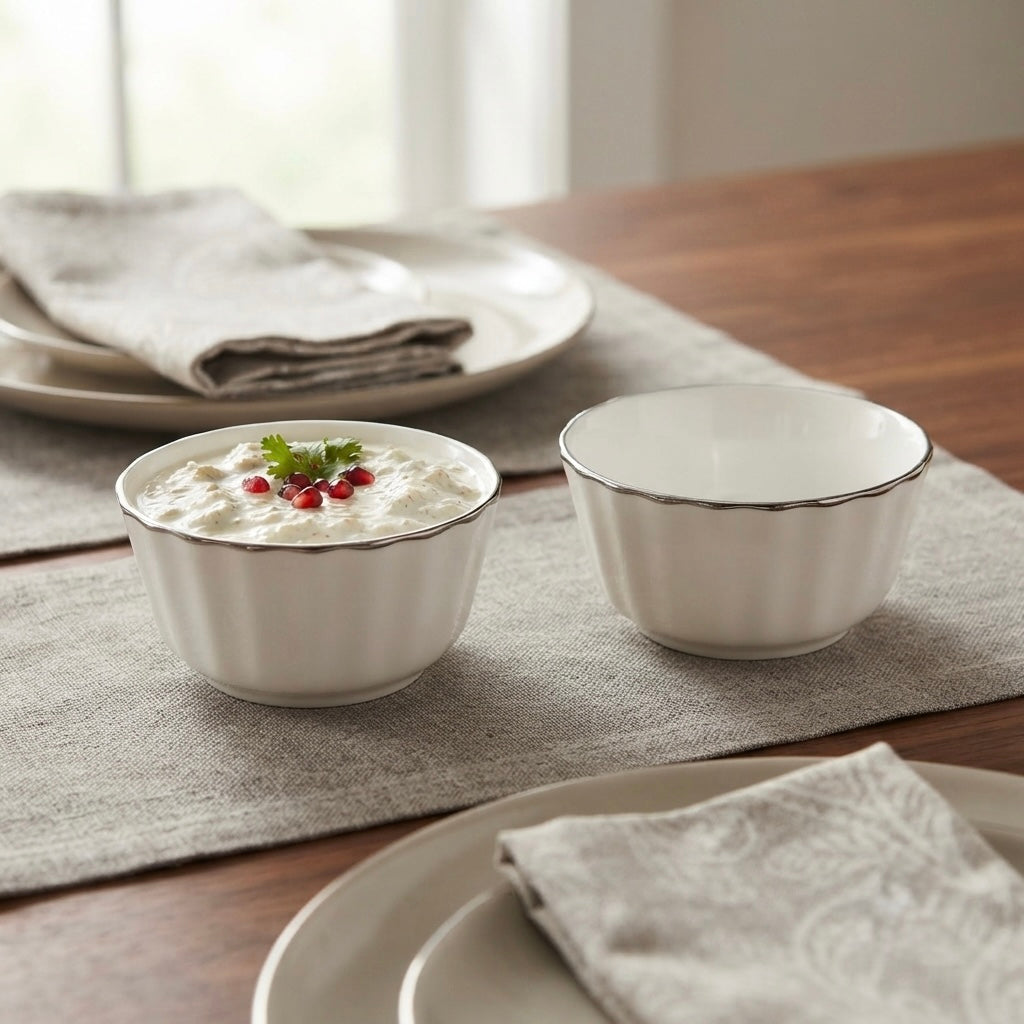 Crown Bowls with Pure Platinum in white fine bone china with elegant platinum rim design