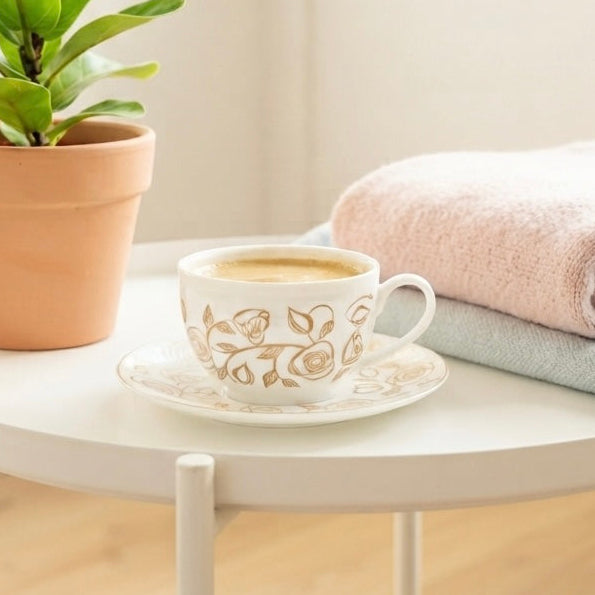 Crown Cups and Saucers in Bronze Roses-Bone China Cups & Saucers My Store