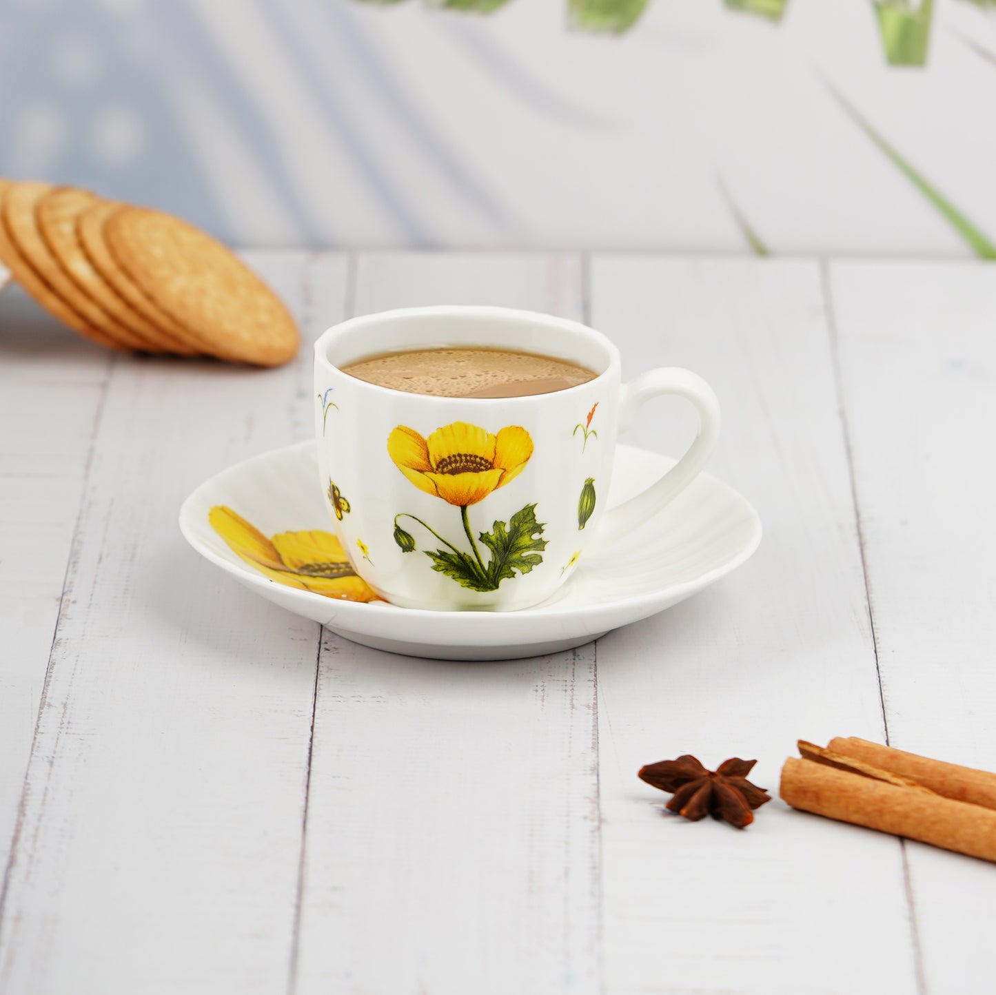 Classic Summer Flora in Yellow-Cup & Saucer Sets