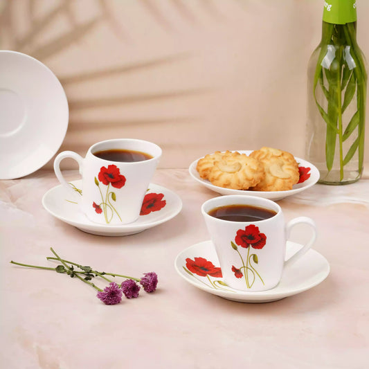 Lara Red Poppy Cups and Saucers-bone china cup set