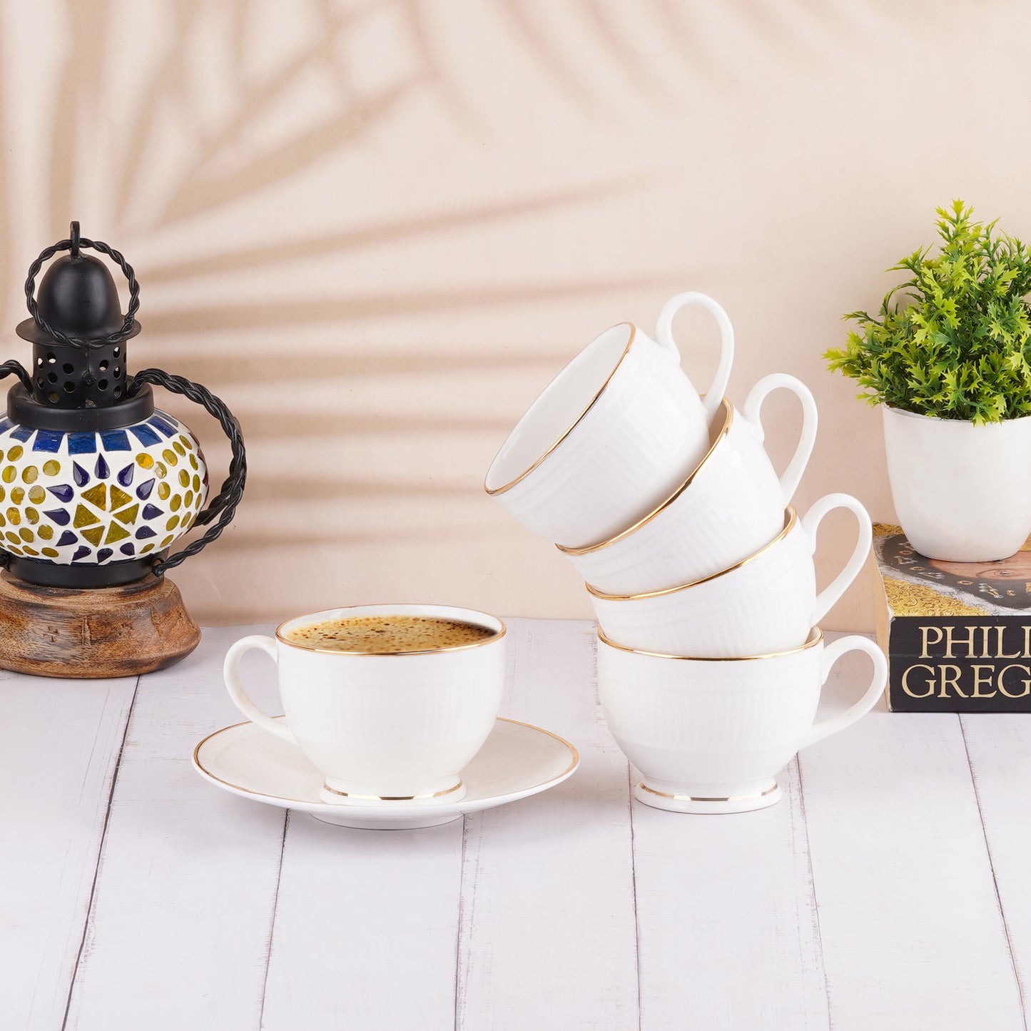 White  Pure Gold Coffee Mugs & Tea Cups