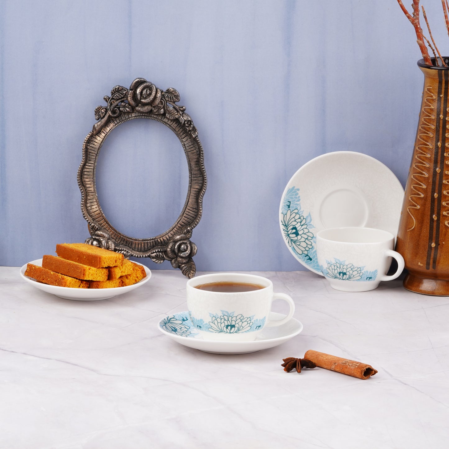 Rani Cups and Saucers with Blue Flowers-Stylish