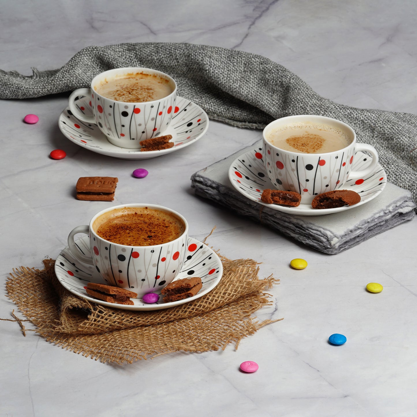 Rani Cups and Saucers with Abstract Dots-Tea Cups