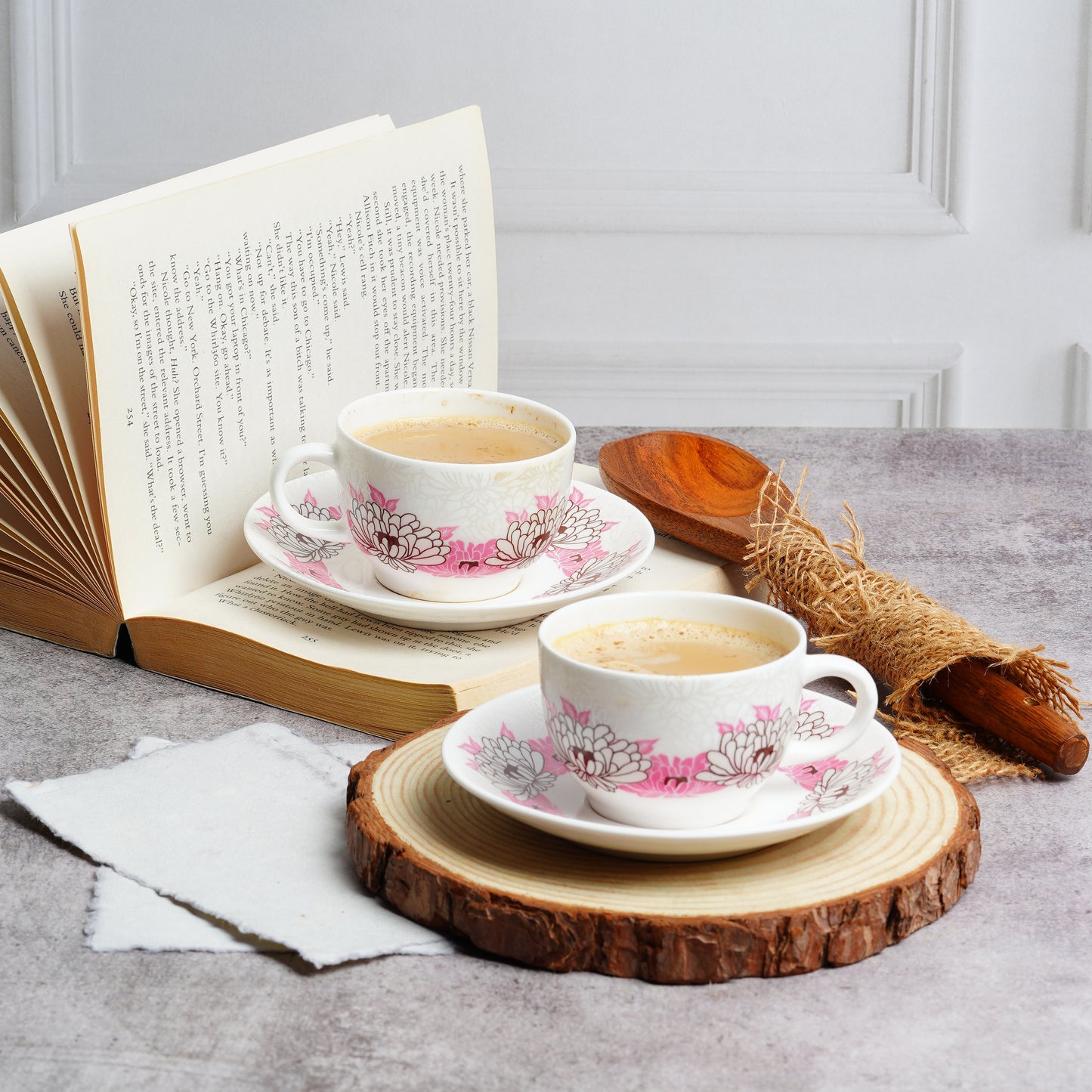 Rani Cups and Saucers with Pink Flowers-stylish tea cup set