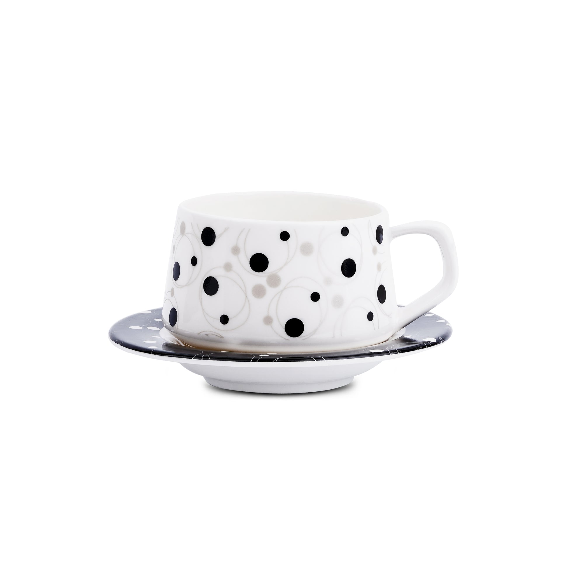 Sana Black Dots Cups and Saucer (Cup Plate Set of 12, Fine Bone China) My Store