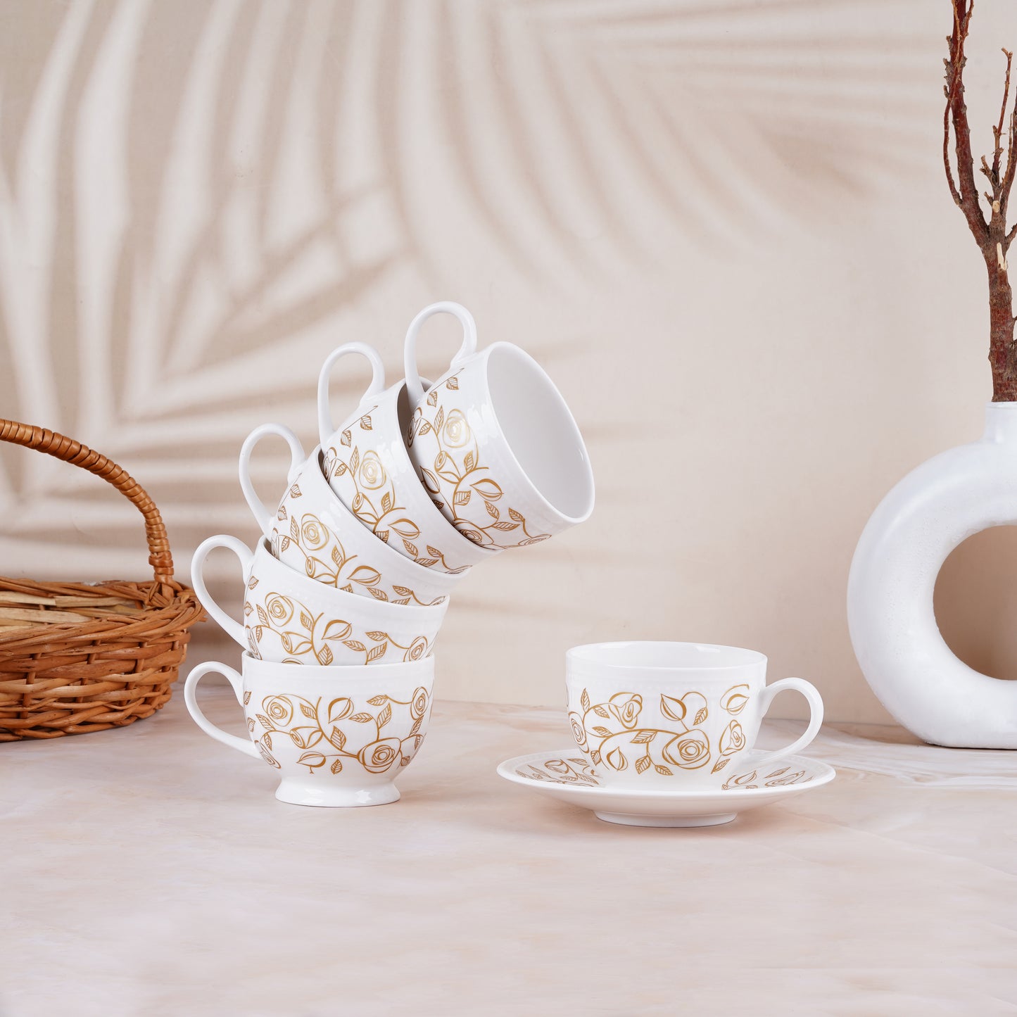 Crown Cups and Saucers in Gold Roses-Bone China Cups & Saucers