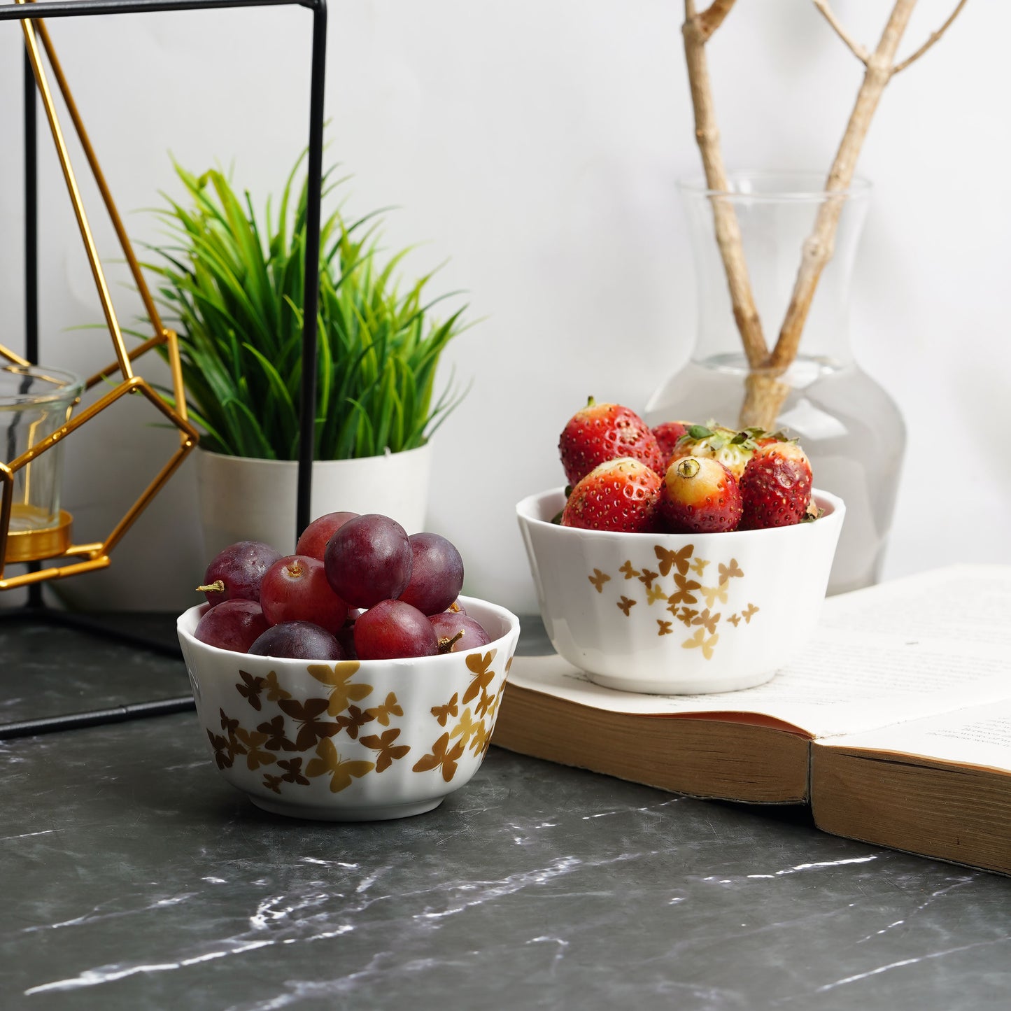 Crown Dessert Bowls with Gold Butterfly-Dessert Bowls set